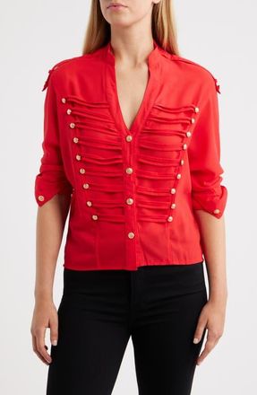 Nikki Lund Jameson Button Embellished Semisheer Top in Red at Nordstrom, Size X-Small