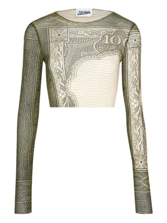 Jean Paul Gaultier long-sleeves printed crop top - Neutrals