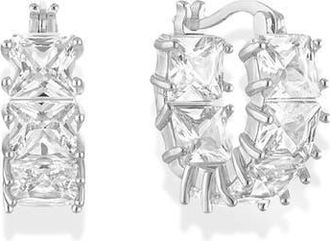 BEN ONI Square Cut Cubic Zirconia Huggie Hoops in Silver at Nordstrom