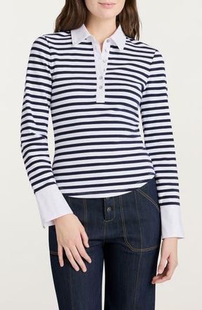 Cinq &agrave; Sept Jaden Stripe Polo Top in Navy/white at Nordstrom Rack, Size X-Small