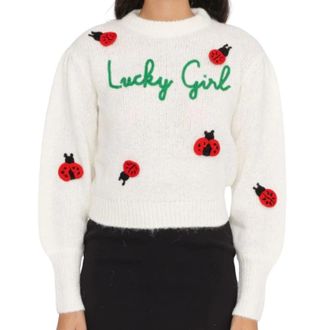 Saint Barth Coccinelle Patch Crewneck Sweater - Dames - Ronde hals truien - Wit - XS - Truien & Vesten