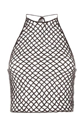 Alaia Brown Crochet Halter Neck Top