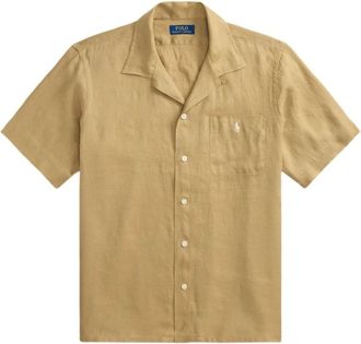 Polo Ralph Lauren Classic Fit Linen Camp Shirt - Heren - Korte mouwen Overhemden - Beige - M - Linnen - Overhemden