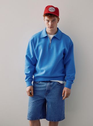 Le 31 Mens Zipped polo-collar structured jersey sweatshirt