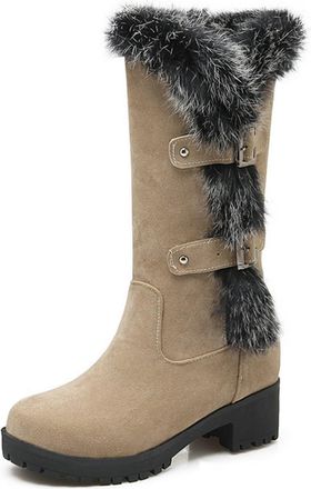 Generic Eestfy Womens Suede Platform Knee High Boots with Faux Fur Trim Chunky Block Heel Side Zipper Winter Fashion for Travel Outdoor Walking and Daily Outf