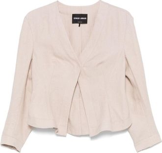Giorgio Armani Cropped Sand Beige Jacket With Concealed Fastening And Rear Vent