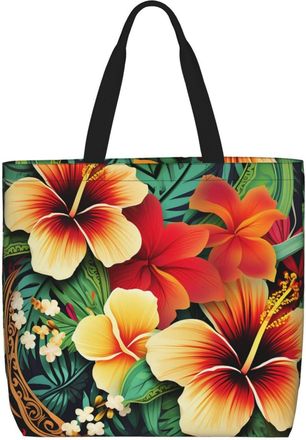 Generic Hawaiian Style Print Pattern Carry Bag Large Capacity Shopper Bag Handle Handbags For Work Travel Ladies