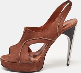 Lanvin Brown Nubuck Leather Platform Slingback Sandals