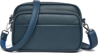 Generic Compatible For Many Pocket Real Leather Women Shoulder Messenger Bags Female Soft Cowhide Handbags(Blue)