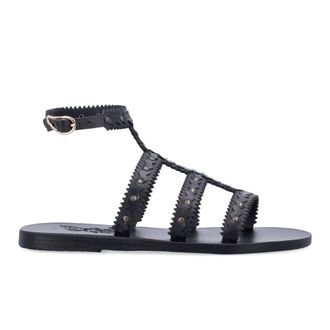 Ancient Greek Sandals Flat Sandals, female, Black, 4 UK, Black Closed Toe Sandals with Ricrac Detailing