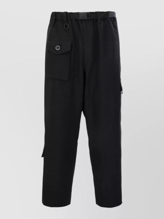 Yohji Yamamoto polyester cargo shorts elastic waistband belt loops