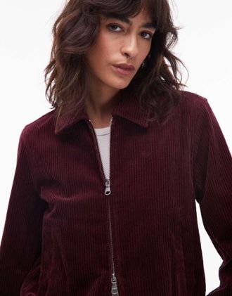 Arket Giacca blouson in velluto a coste bordeaux con zip sul davanti-Rosso