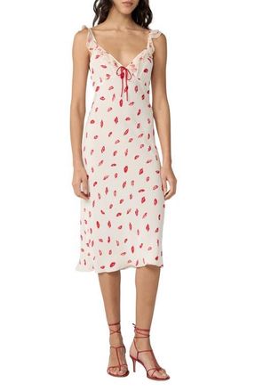 Diane Von F&uuml;rstenberg Christina Lip Print Ruffle Sleeve Midi Dress in Bisous Bisous Cloud Ivory at Nordstrom, Size Xx-Small