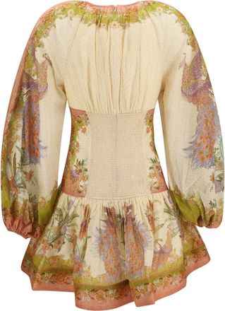 Zimmermann Womens Indra Mini Dress Chartreuse Scarf Floral Cotton; Silk; Metal Fibers