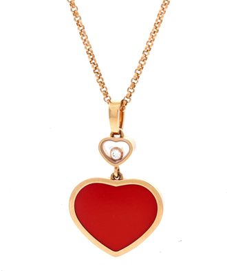 Chopard Happy Hearts Pendant Necklace 18K Rose Gold with Red Stone and 1 Floating Diamond