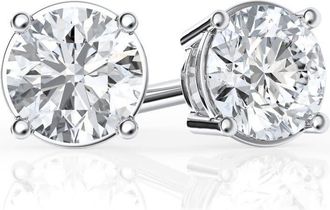 Grown Brilliance 1 Carat Round Lab Grown Diamond Stud Earrings In 14K White Gold, Push Back, F Color, Vs Clarity, 4 Prong Setting