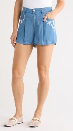 T Tahari Floral Embroidered Chambray Shorts in Light Wash at Nordstrom Rack, Size X-Small
