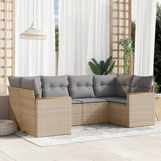 vidaXL Vidaxl - Juego De Sof&aacute;s Jard&iacute;n Con Cojines Beige Mezcla 6 Pzas Rat&aacute;n Pe