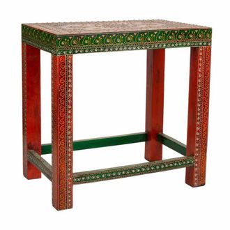 Wanderlust Deco Mesa de madera pintado artesanal verde/roja 45x29,5x45