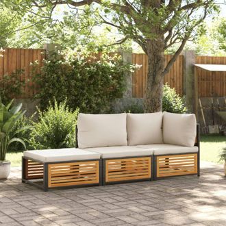 vidaXL Set De Sof&aacute;s De Jard&iacute;n Con Cojines 3 Pzas Madera Maciza Acacia Vidaxl