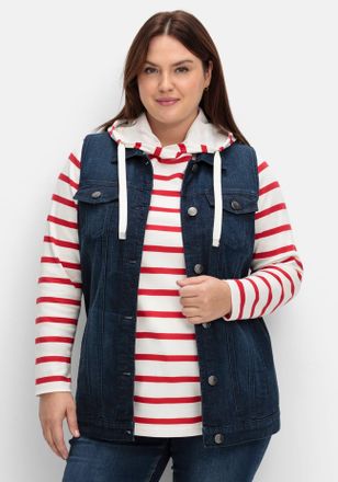 Sheego Kurzweste SHEEGO, Damen, Gr. 44, blau (dunkelblau), 98% Baumwolle, 2% Elasthan, unifarben, Westen Kurzweste