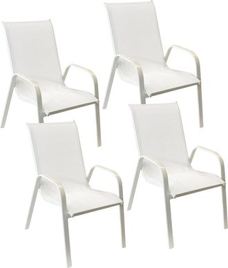Happy Garden Pack De 4 Sillas Marbella En Textileno Blanco Aluminio Blanco