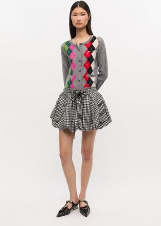 Ganni Crinkled Check Mini Bubble Skirt - Size 36 Black