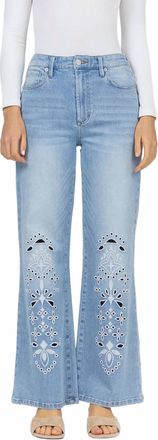 Dear John Denim Fiona Embroidered Wide Leg Jeans In Crystal Chalk Embroidery
