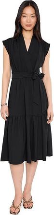 Calvin Klein Cap Sleeve Gauze Self Tie Midi Dress Womens Dress Black : 10, Polyester/Spandex