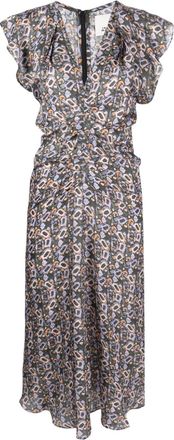 Isabel Marant Lyndsay graphic-print midi dress - women - Viscose/Silk - 34 - Black