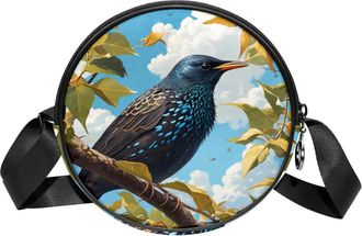 Generic Circle Crossbody Bag for Women, Cute Starling Small Sling Bag Daypack with Zipper Adjustable Shoulder Straps Casual Ladies Girls Round Purse