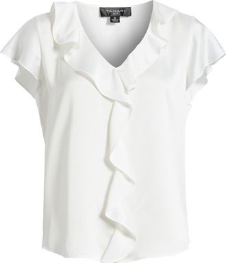 Tahari by ASL Ruffle Flutter Satin Top in Ivory at Nordstrom, Size X-Large