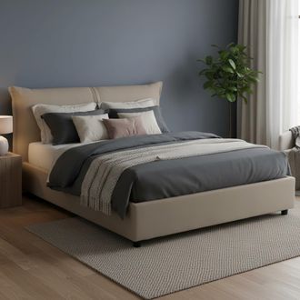 Dmora Dmora - Cama Matrimonial Dbiasc, Cama Contenedor Con Revestimiento De Tela, 100% Made In Italy, Apertura Frontal, Con Colch&oacute;n De Cm 160x200 Incluido, 