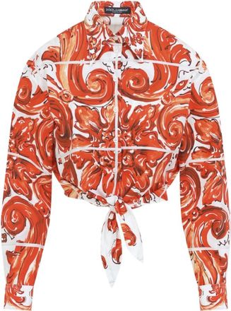 Dolce & Gabbana Majolica Print Poplin Shirt - female - Dolce & Gabbana - Shirts - Multicolor - XS - Blouses & Shirts