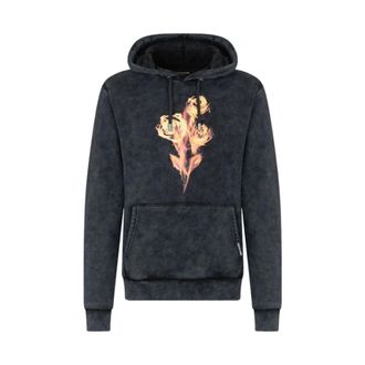 Roberto Cavalli Hoodies, male, Black, Size: 2XL Sweatshirt with Printed Roses