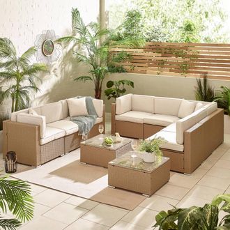Furniturebox Orlando 8 Seat Modular Outdoor Garden Rattan Sofa in Light Beige