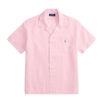 Ralph Lauren Short Sleeve Shirts, male, Pink, Size: XL Classic Fit Linen-Blend Seersucker Shirt