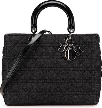 Dior Pre-owned Womens Lady Denim Quilted Handbag - Black Cotton - One Size