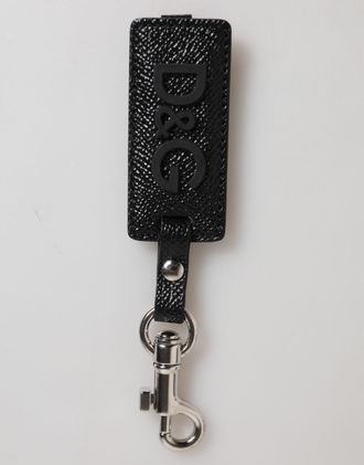 Dolce & Gabbana Black DG Logo Leather Silver Metal Keyring Men Mens Keychain
