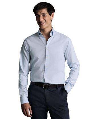 CHARLES TYRWHITT Button-Down Non-Iron Oxford Prince of Wales Check Shirt in Light Blue at Nordstrom, Size 15.534