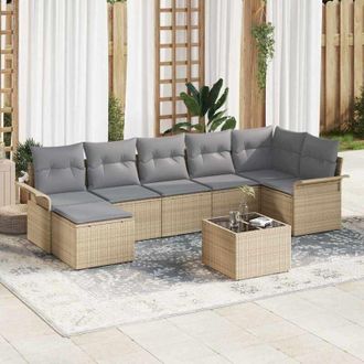 vidaXL Vidaxl - Conjunto De Sof&aacute; De Jard&iacute;n Con Coj&iacute;n 8 Pcs Beige Polirat&aacute;n