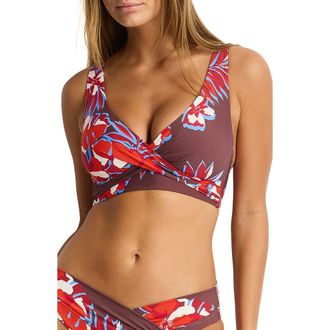 Sea Level Australia Cross Front Multifit Bikini Top in Chocolate at Nordstrom, Size 10 Us