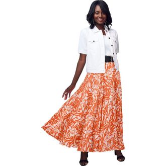 Jessica London Flowing Crinkled Maxi Skirt in Orange Brushed Tribal at Nordstrom, Size 26