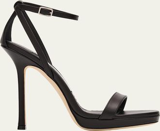 Jimmy Choo London 120mm Moza Leather Platform Ankle-Strap Sandals
