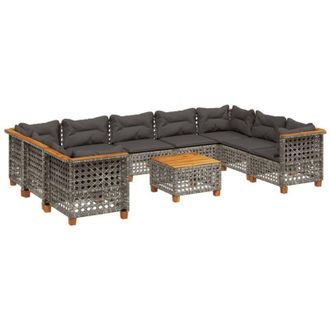 vidaXL Set De Sof&aacute;s De Jard&iacute;n 10 Pzas Con Cojines Rat&aacute;n Sint&eacute;tico Gris Vidaxl