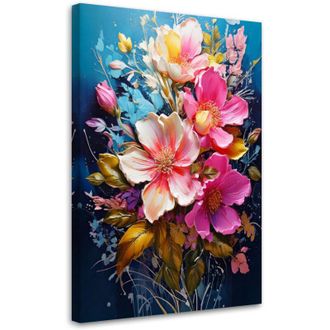 Artgeist Artgeist - Quadro su tela, Mazzo di fiori Dipinto a olio Sfondo blu - 70x100