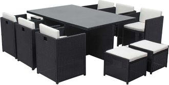 Concept Usine Sal&oacute;n de jard&iacute;n encastrable 10 personas resina trenzada negro/blanco
