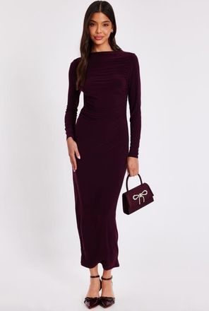Quiz Ity Long Sleeve Maxi Dress in Plum at Nordstrom, Size 12