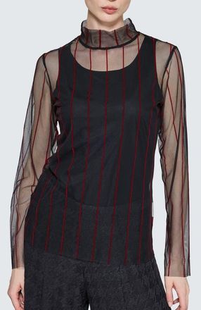 Luukaa D'Celli Eisley Striped Mesh Blouse in Black Red at Nordstrom, Size 12