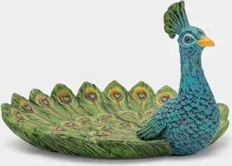 Mauro Ferretti Bandeja Decorativa De Pavo Real En Poliresina Peacock Jewel Accent
